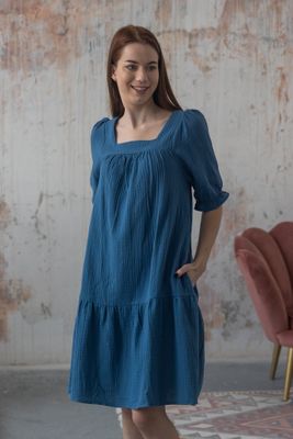 Mušelínové šaty denimovo modré Vilma